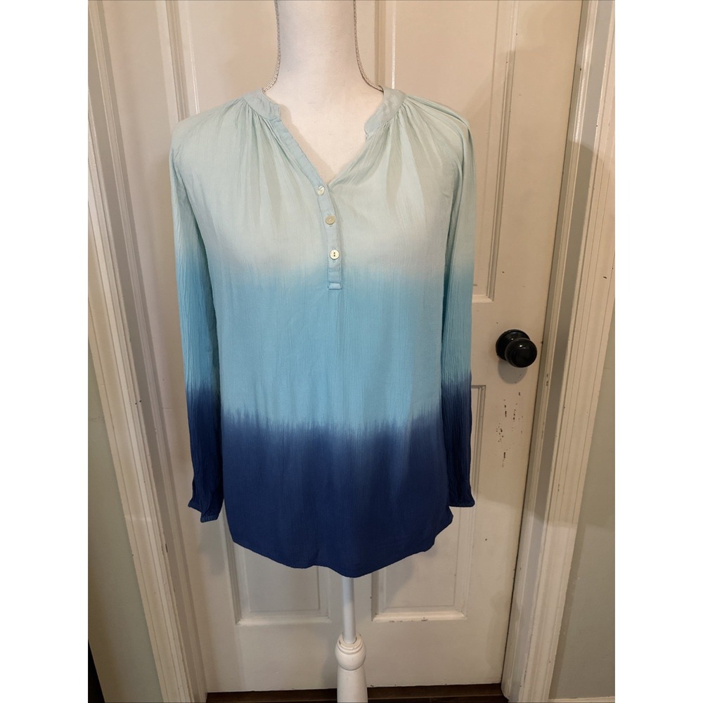 Lilly Pulitzer Top Womens XXS Elsa‎ Blue Ombré Long Sleeve Gauze V Neck Blouse